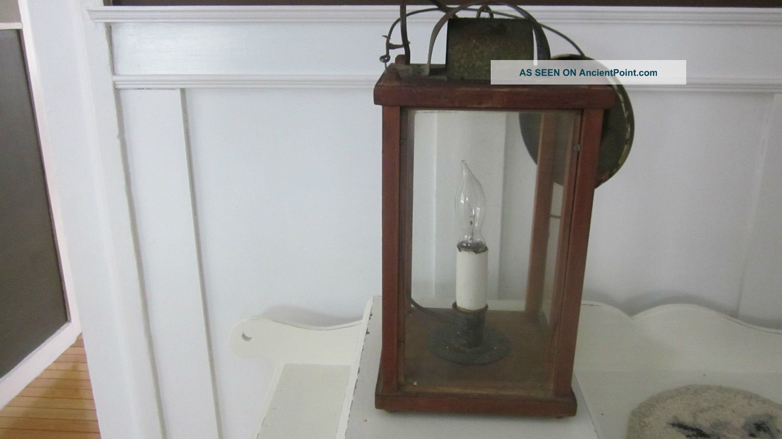 Antique Barn Style Lantern Turned Electric.  Sliding Glass Door.  Estate Find Primitives photo