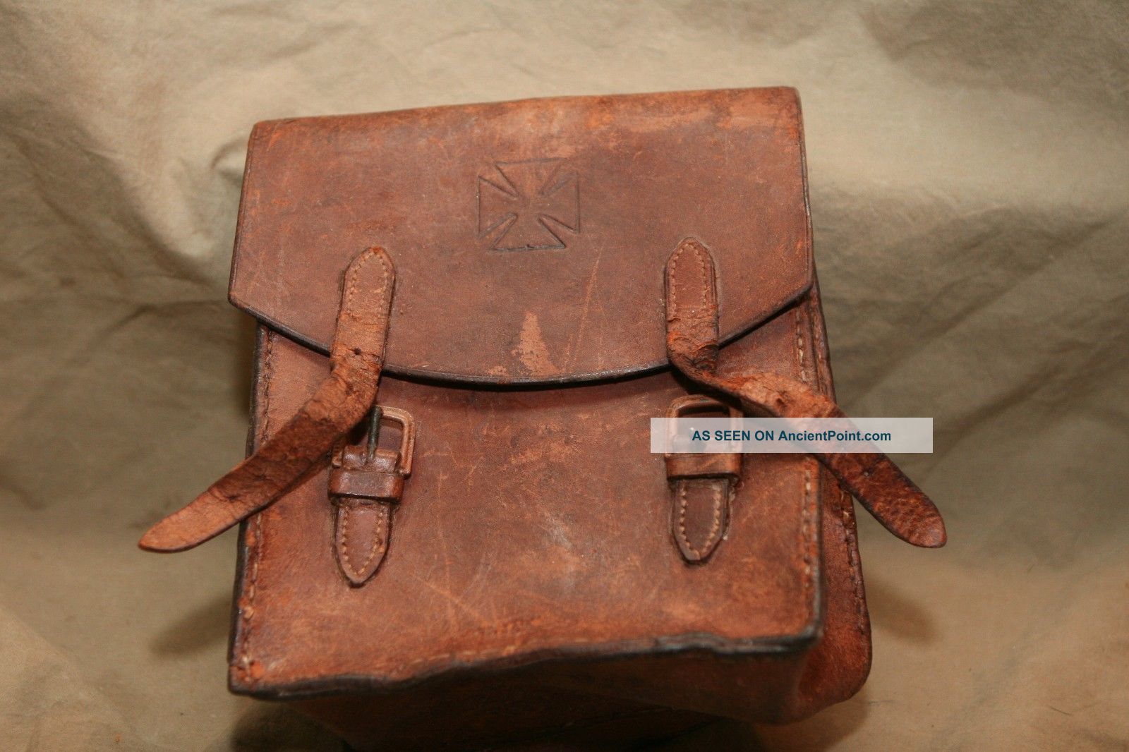 Antique Primitive Leather Sachel Pa Dutch Good Luck Symbol Signed Reading Pa Primitives photo
