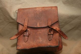 Antique Primitive Leather Sachel Pa Dutch Good Luck Symbol Signed Reading Pa photo