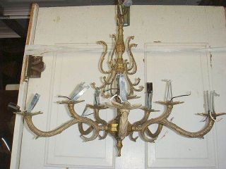 Vintage Spanish Brass Chandelier Ceiling Light Fixture Lamp 5 Arms Needs Help photo
