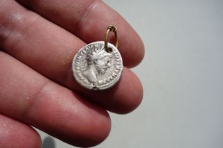 Roman Emperor Marcus Aurelius Silver Denarius Ancient Pendant With Gold Loop 23k photo