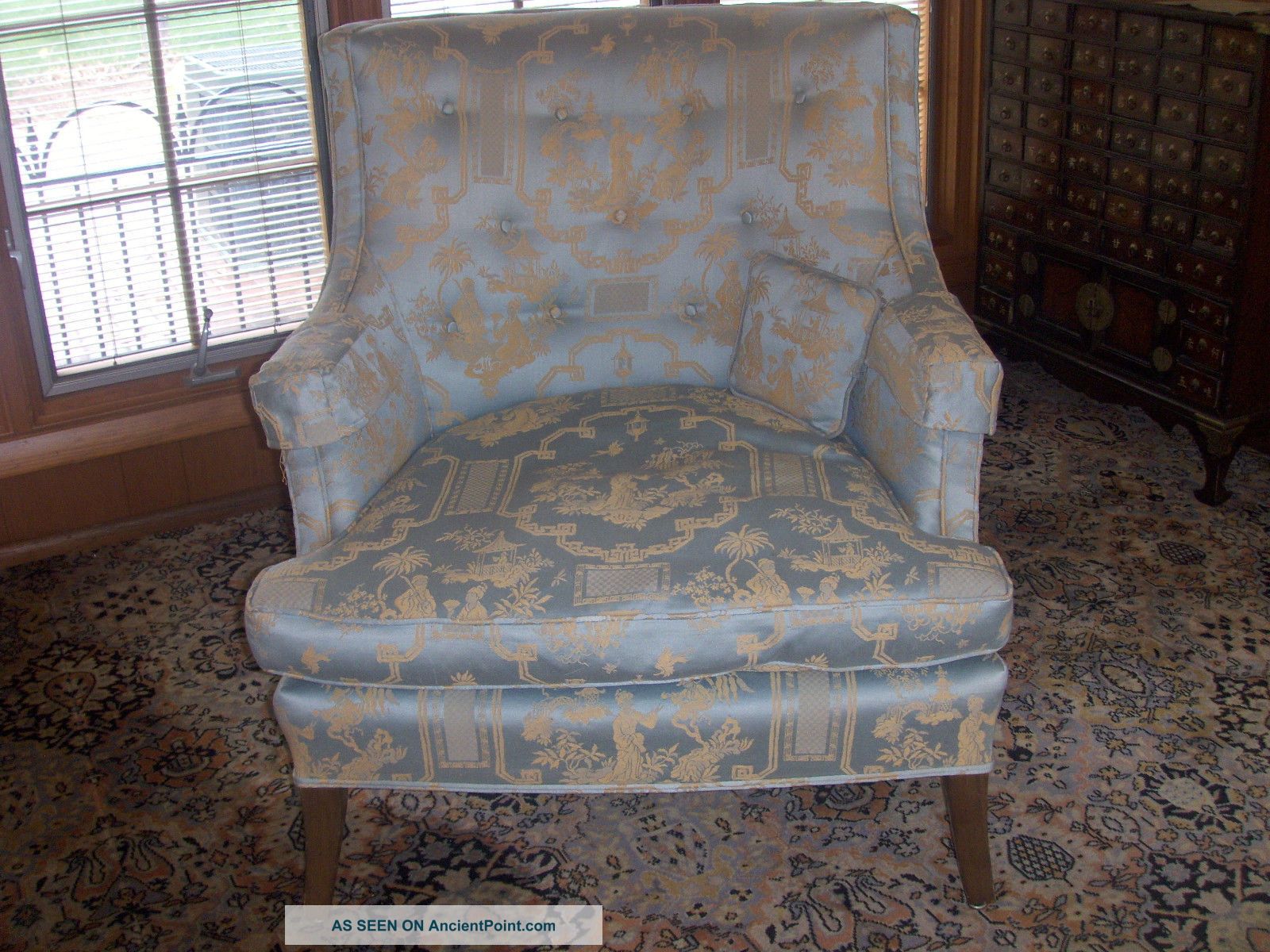 Antique Upholstered High Back Arm Chair Japanese Design Unknown photo