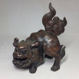 F596: Real Japanese Old Bizen Pottery Ware Foo Dog Statue With Great Work photo