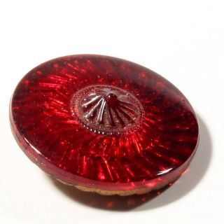 (1) 23 Mm Czech Antique Reverse Gold Painted Geometric Red Crystal Glass Button photo