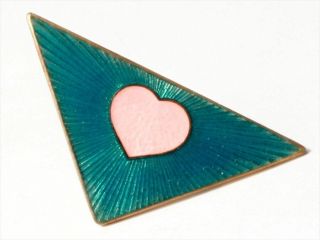 (1) Czech Vintage Art Nouveau Gold Tone Turquoise Pink Heart Enamel Pin Button photo