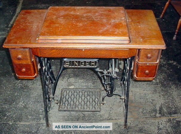 Vtg Hand Crank Treadle Singer 66k 1907 - 1920 Sewing Machine Cabinet Sewing Machines photo