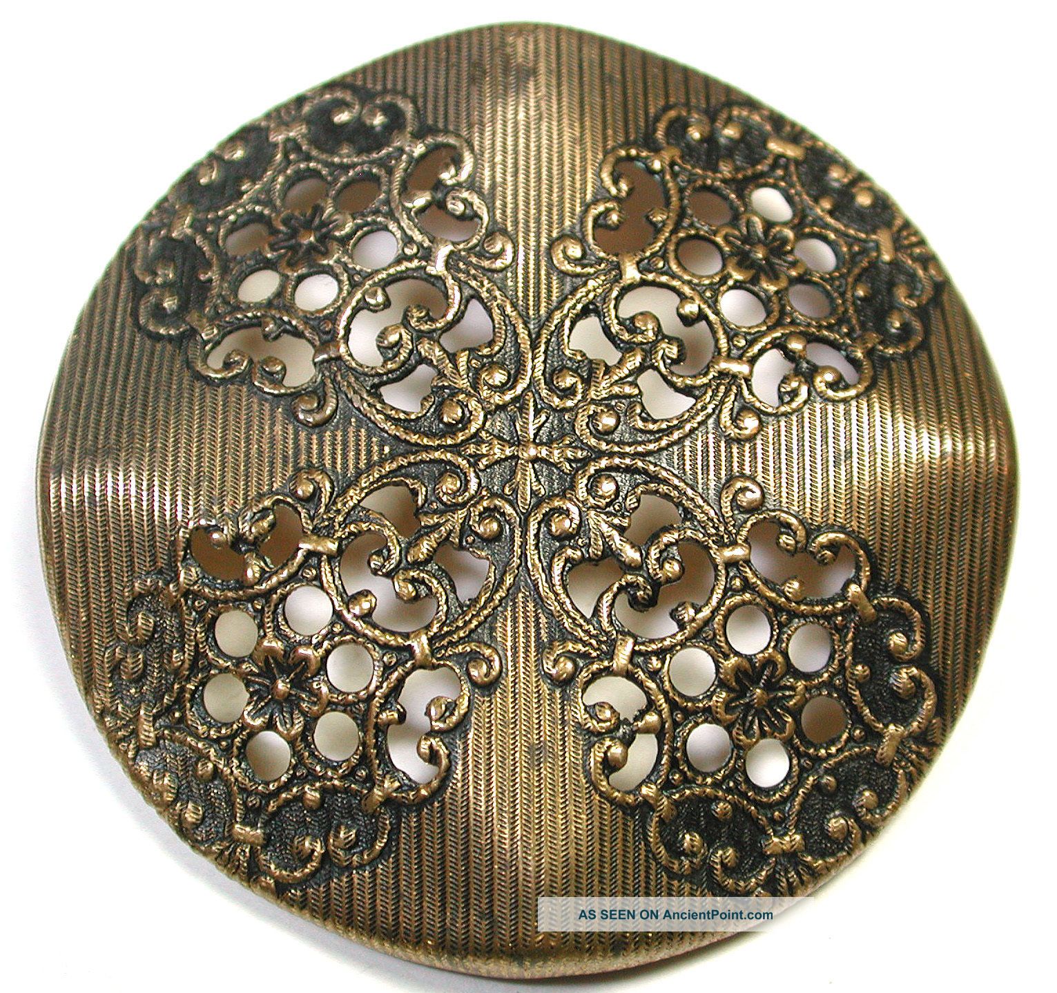 Lg Sz Antique Pierced Brass Button Filigree Floral Cut Outs Design Buttons photo