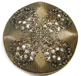 Lg Sz Antique Pierced Brass Button Filigree Floral Cut Outs Design photo
