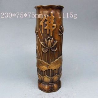 Chinese Bronze Handwork Carved Lotus &  佛  Brush Pots - - - Incense Barrels photo