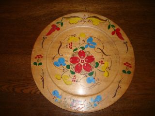Folk Art Hand Painted Mexican Batea Vintage Wood Tole Tray Plate 14  Condon 