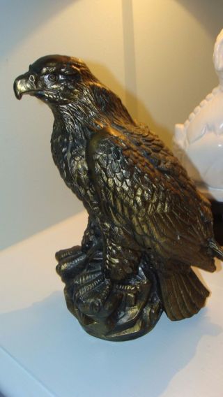 Metal Eagle Falcon Statue Sculpture Vintage photo