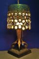Most Awesome Bronzed Antique Art Nouveau Era Table Lamp W/peacock Eye Crystals Art Nouveau photo 8