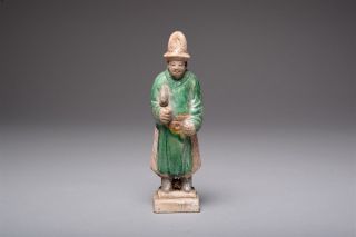 Antique Chinese Ming Dynasty Glazed & Painted Pottery Gentleman Statue - 1368 Ad photo