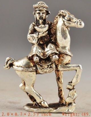 Tibet Silver Chinese Handwork Old Carving God Of Wealth Horse Statue Decor photo