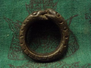 Snake Ring 2 Heads Powerful Antique Bronze Shaman Witchcraft Amulet photo