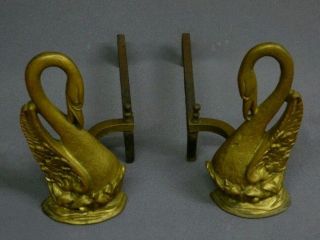 1920 ' S Vintage Sheffield Brass American Swan Signed Andirons - photo
