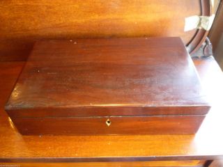 Large Antique Mahogany Writing Slope Lap Desk With Brass Handles For Tidying photo