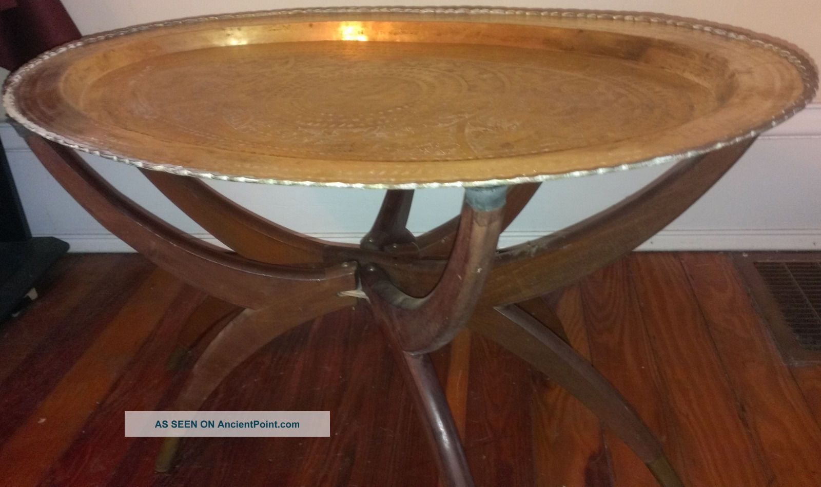Mid - Century Spider Leg Coffee Table W/hand Tooled Brass Tray) Mid-Century Modernism photo
