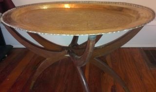 Mid - Century Spider Leg Coffee Table W/hand Tooled Brass Tray) photo