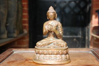 Chinese / Tibetan Gilt Bronze Buddha Signed 19th Century Mark To Base photo