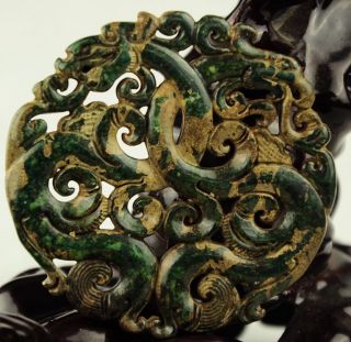 Chinese Old Jade Handmade The Statue Of Two Dragon 5 B14 photo