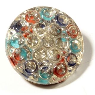 (1) 18mm Czech Vintage Fancy Silver Mirror Reverse Painted Crystal Glass Button photo
