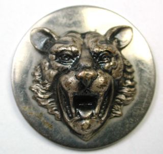 Antique Button Detailed Snarling Tiger Design - Brass On Metal Disc 1 & 1/16 