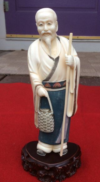 Antique Japanese Carved Netsuke Wise Old Man Statue - Signed photo