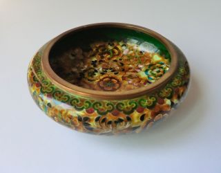 Vintage Cloisonne Brass Bowl Enamel Colors Flower Designs - photo