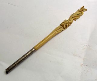 Antique Swiss Dip Pen Hand Carved Bone Luzern Souvenir Victorian Flower Leaf photo