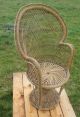 Vintage Rattan Wicker Peacock High Fan Back Childs Chair 30.  12 