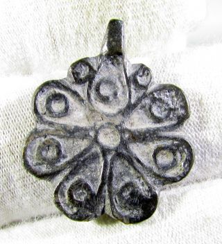 Rare Late Medieval Silveerd Bronze Floral Pendant / Amulet - Wearable - Ks90 photo
