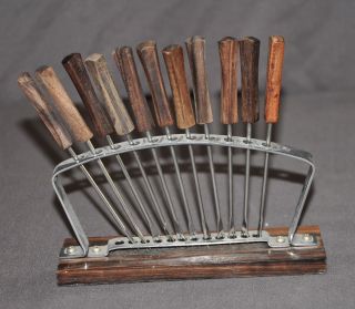 Mid Century Danish Modern Teak Rosewood Cocktail Hors D ' Oeuvre Forks With Holder photo
