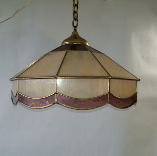 - Vintage Tiffany Style Leaded Stained Glass Semi - Flush Ceiling Light Fixture,  Br photo