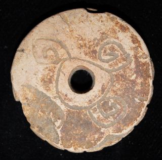 Pre - Columbian Etched Aztec Spindle Whorl 100 Bc - 500 Ad Teotihuacan - photo