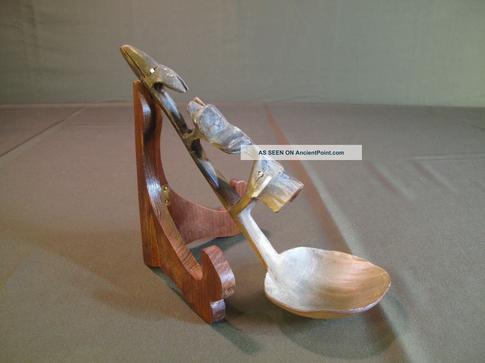 Very Fine Early 1900 Tlingit Haida Carved Cow Horn Spoon Ladle Native American photo