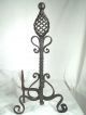Pair Antique Early 20th Century Arts,  Crafts Spiral Twist Wrought Iron Andirons Hearth Ware photo 2