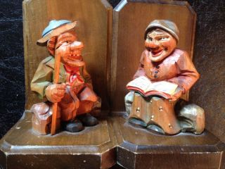 Vintage Suisse Hand Carved Wood Troll Bookends photo