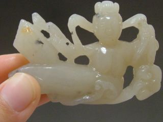 Chinese 19th Century Old Chinese Nephrite Celadon Jade Statue/flying Girl photo