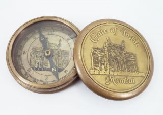 Nautical Vintage Collectibles Gate Of India Mumbai Brass Sundial Compass photo