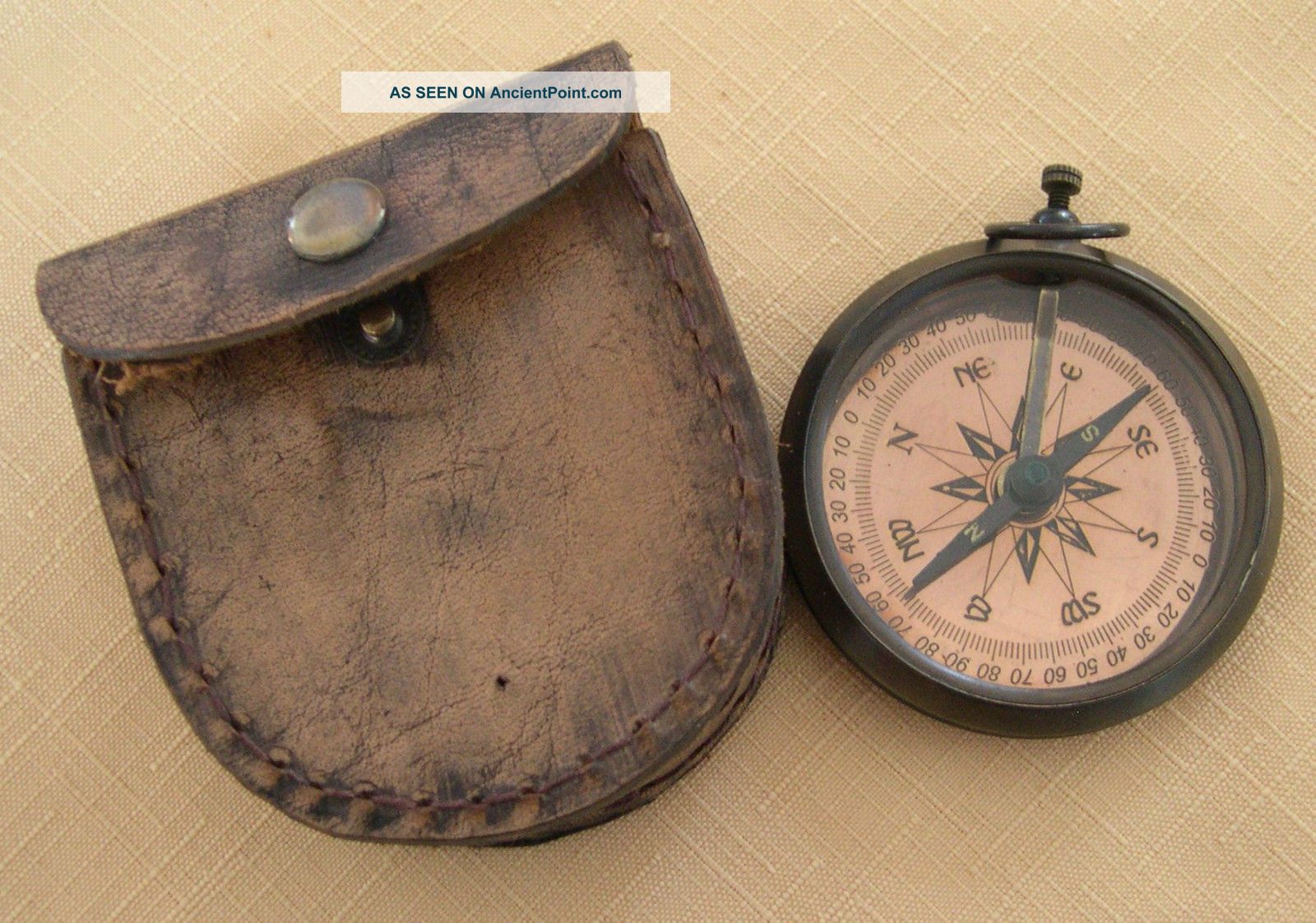 1941 Stanley London Compass Copper And Brass With Leather Pouch Compasses photo