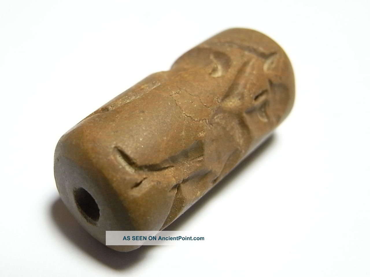 Post Medieval Beige Stone Bactrian Style Cylindrical Seal Matrix.  (e1) Near Eastern photo
