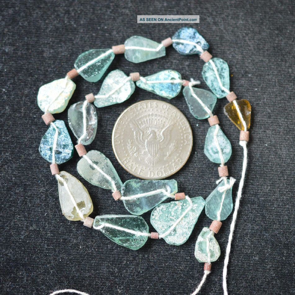 Ancient Roman Glass Beads 1 Medium Strand Aqua Green 100 - 200 Bc 391 Roman photo