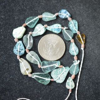 Ancient Roman Glass Beads 1 Medium Strand Aqua Green 100 - 200 Bc 391 photo