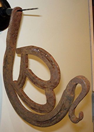 Antique Hand Forged Horse Shoe Wall Hook Hanger W/ Letter B. photo