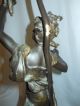 Antique Art Nouveau Newal Post Figural Lamp W Torch Flame Shade Moreau? Lamps photo 9