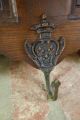 Antique French Carved Dark Oak Wall Shelf Hat Coat Rack Plate Shelf Brass Hooks 1900-1950 photo 10