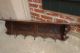 Antique French Carved Dark Oak Wall Shelf Hat Coat Rack Plate Shelf Brass Hooks 1900-1950 photo 2