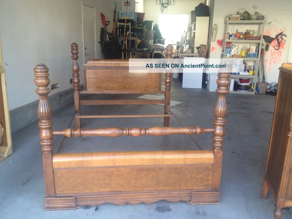 Bed Frames - Antique Full Headboard And Footboard In Dark Wood Tones 1900-1950 photo