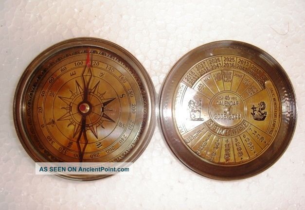 Vintage Brass Compass Watch Magnetic Nautical Decor Pirate Compass W Calendar Compasses photo